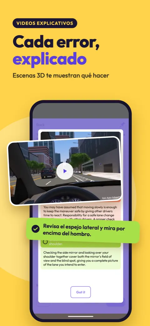 Cada error, explicado: un video 3D muestra la maniobra correcta después de una respuesta incorrecta