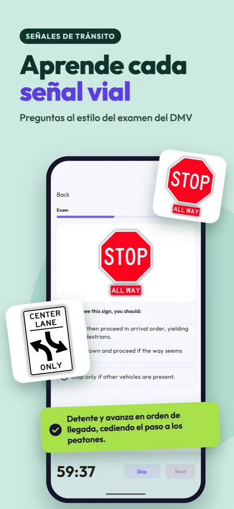 Aprende cada señal vial: una pregunta sobre la señal de alto con el estilo del examen del DMV